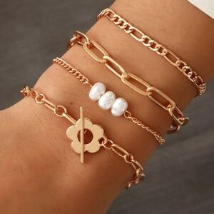 *JADA* 4-Pc Gold x Pearl Fashion Chain Bracelet Set